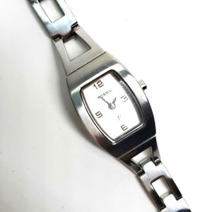 Vintage Fossil Watch F² ES9381 Silver Toned Steel Wristband White Face Watch